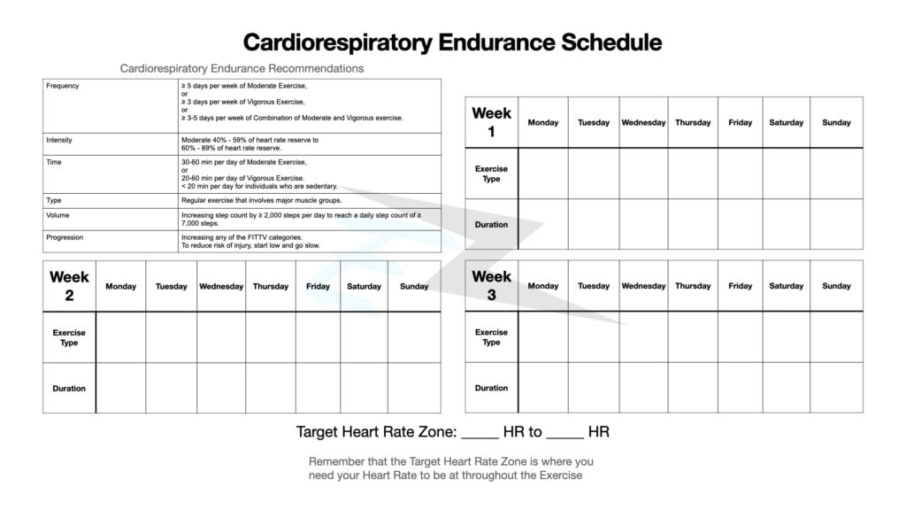 Cardio Workout Layout Weekly